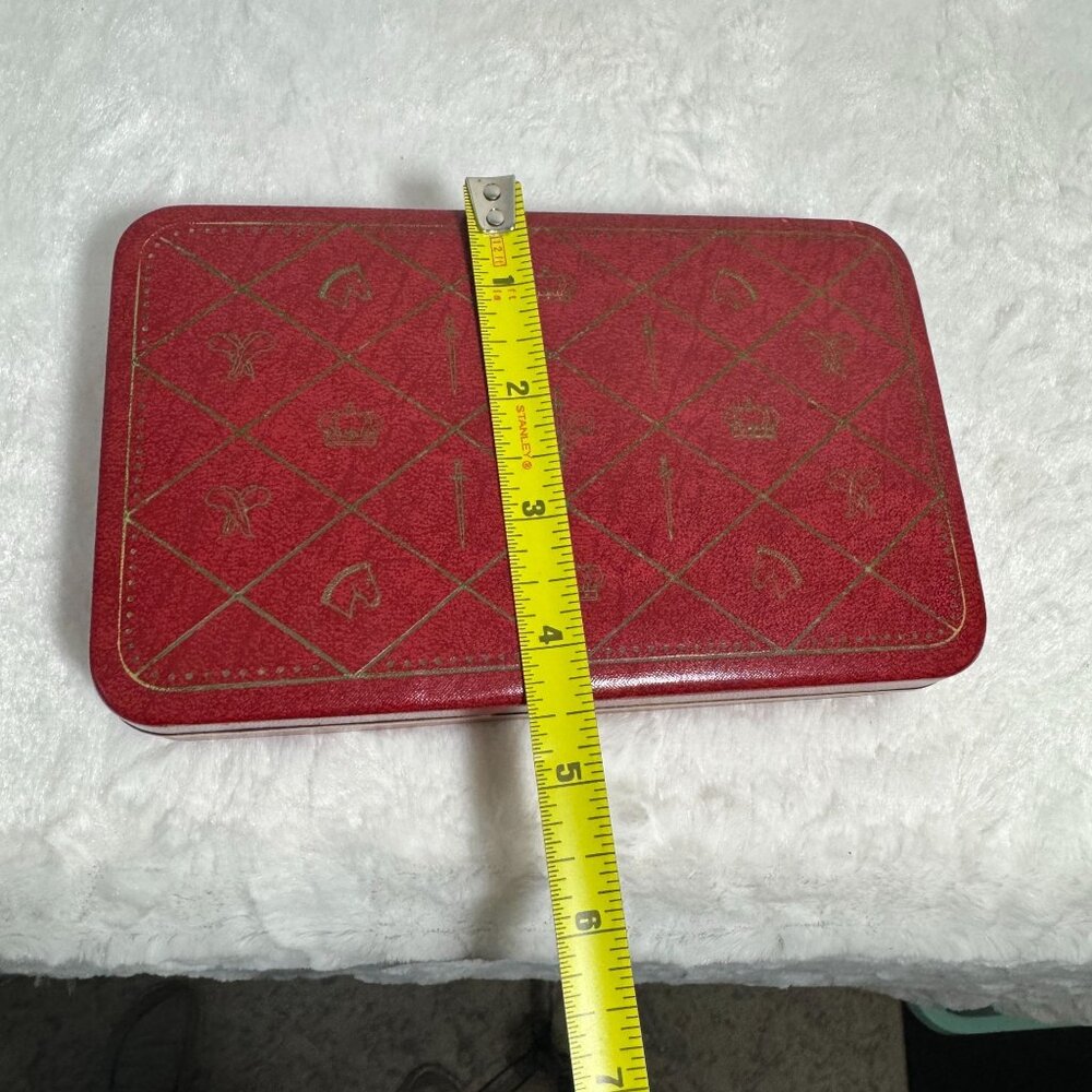 Vintage Red Leatherette Jewelry Box Red With Gold Crowns Horse Heads And Swords - Picture 6 of 7